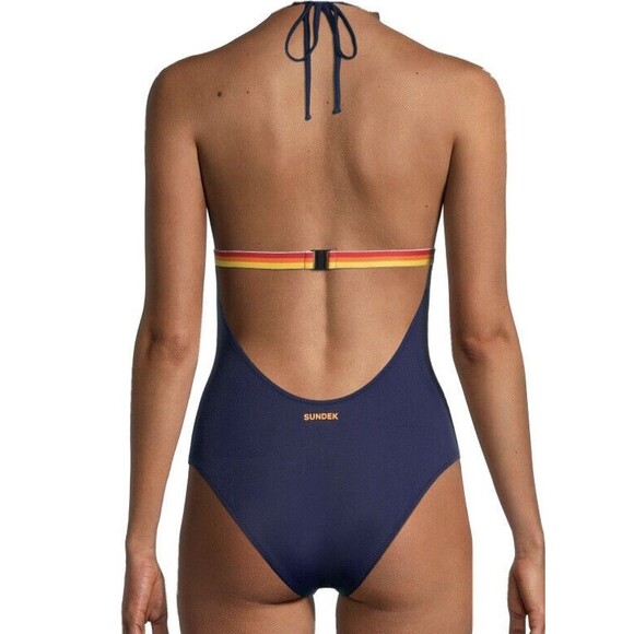 Sundek Swimwear 1 Piece Swimsuit Backless Sun Protection Blue NWT Size XL Preppy - Picture 2 of 6